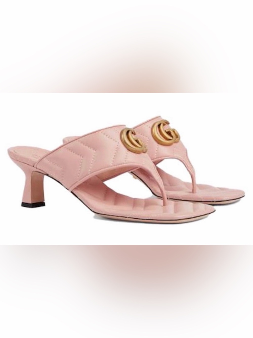 Gucci Pink Quilted Thong Sandals with Gold Double G Accent